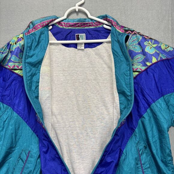 VTG Bolo Spirit Windbreaker Jacket Womens L Retro Colorful Full Zip Floral 80's - Picture 13 of 15